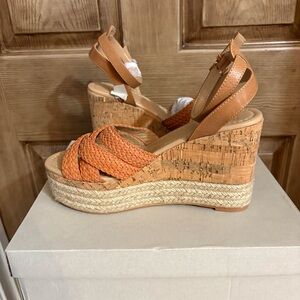 Platform Wedge Cork Espadrille Burnt Orange Jane and the Shoe Brand Size 7.5